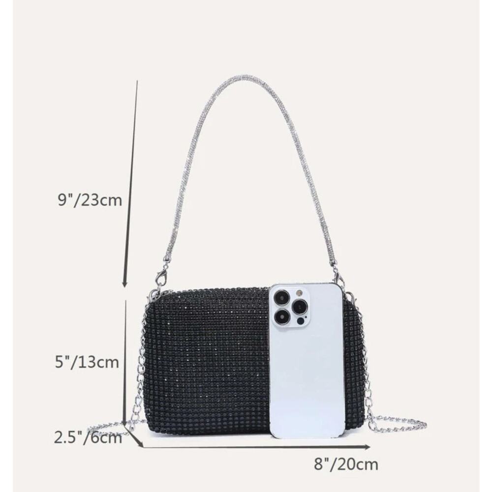 Women’s Black Metallic Rhinestone Evening Purse - Gift - Picture 9 of 10